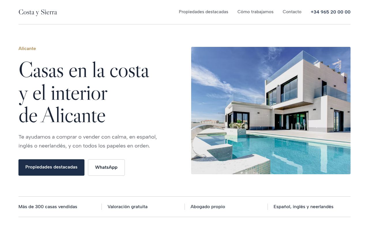 Costa y Sierra — Inmobiliaria multilingüe con fichas de viviendas.