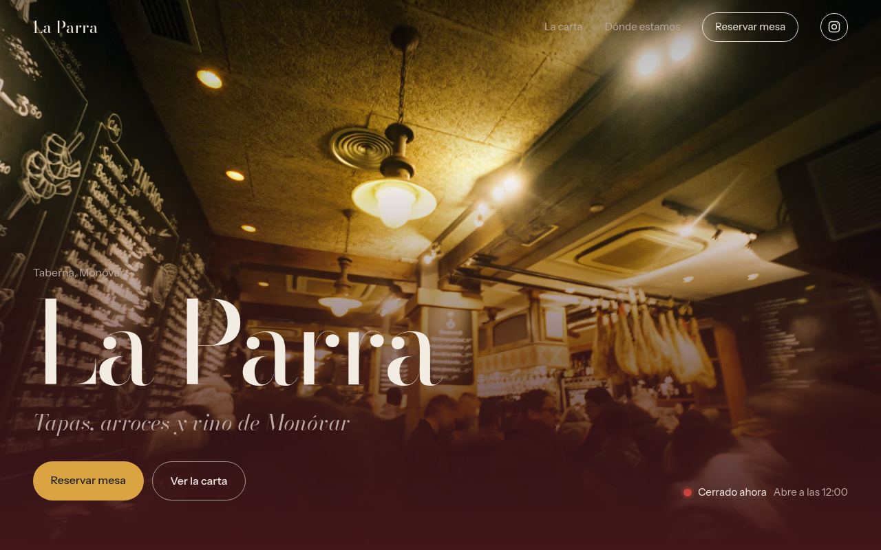 La Parra — Taberna con carta, vinos y reservas por WhatsApp.